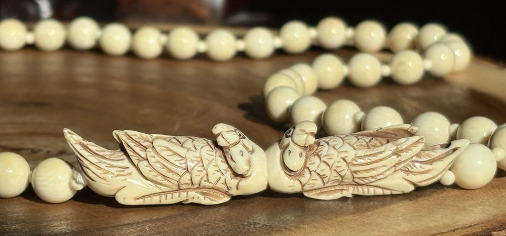 Antique Japanese Carved Bird Necklace Beads Meiji Period