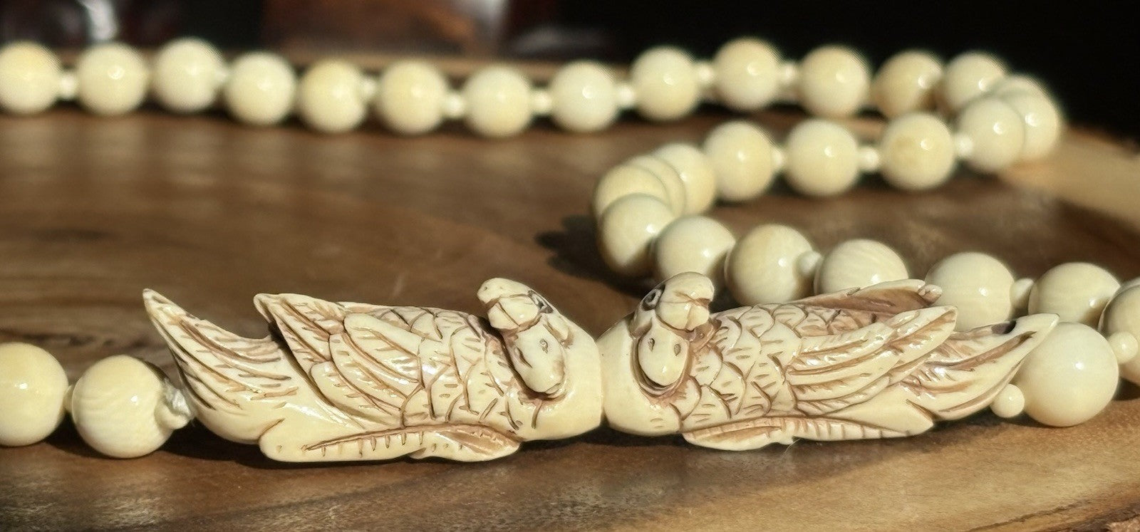 Antique Japanese Carved Bird Necklace Beads Meiji Period