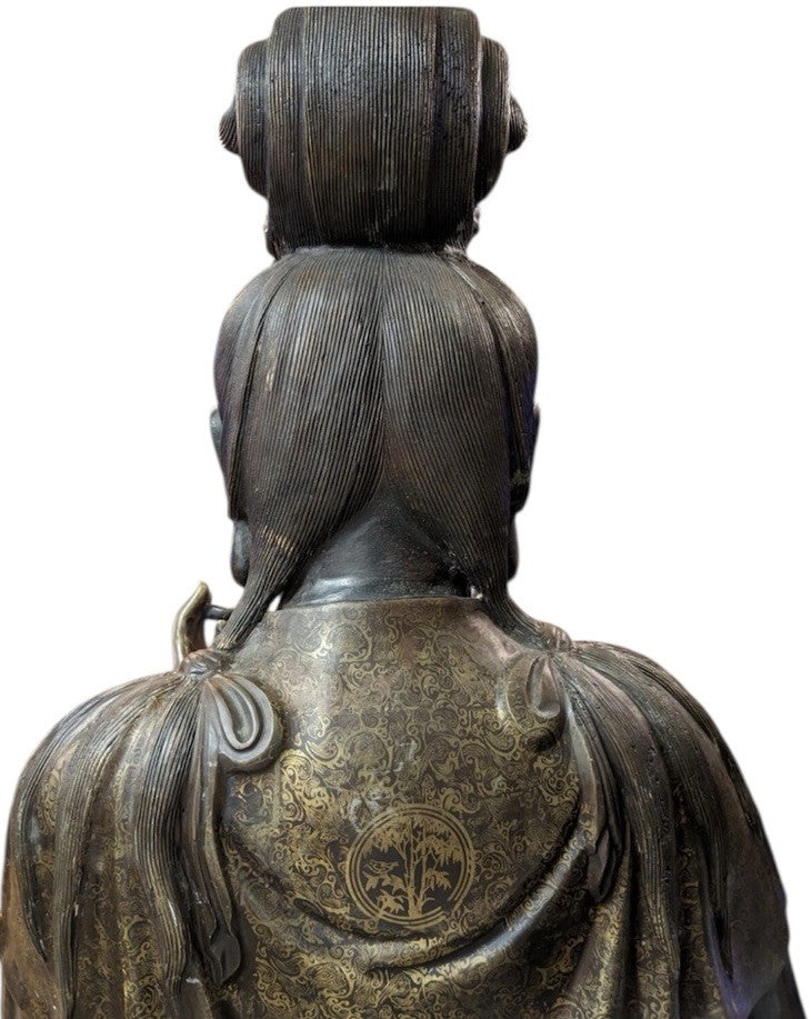 Monumental 5ft Chinese Bronze Guanyin Statue, Ming Xuande Mark, Gilded Robes 19c