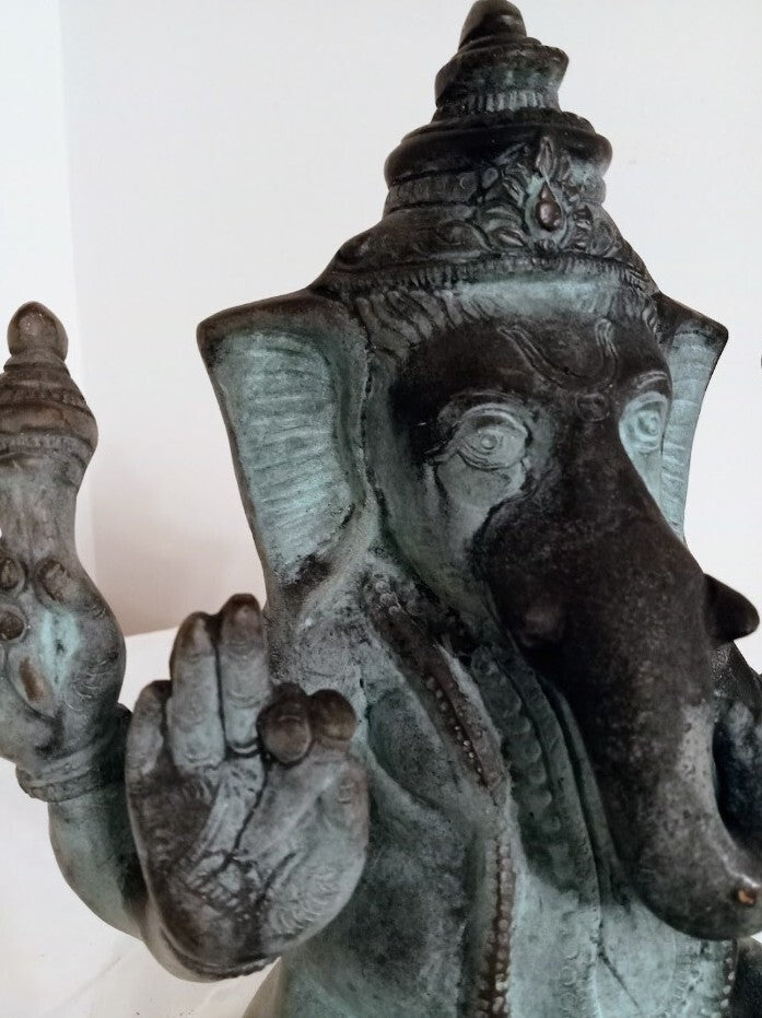 Antique Bronze Ganesha Statue Hindu God Ganesh Figurine Spiritual 10"