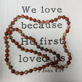 30” Natural Round Red Leopard Skin Jasper Hand Knotted Beaded Necklace