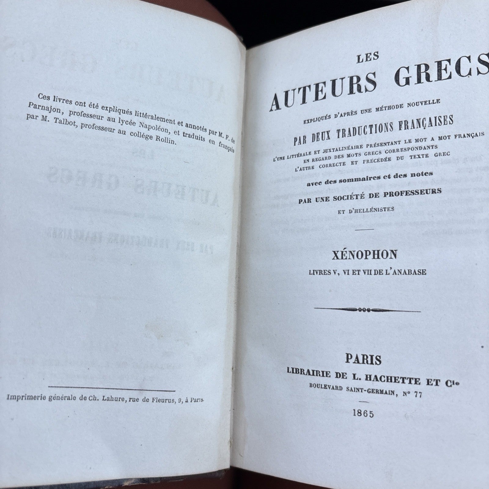 1865 Xenophon L’Anabase II Greek French Paris Hachette Leather Antique
