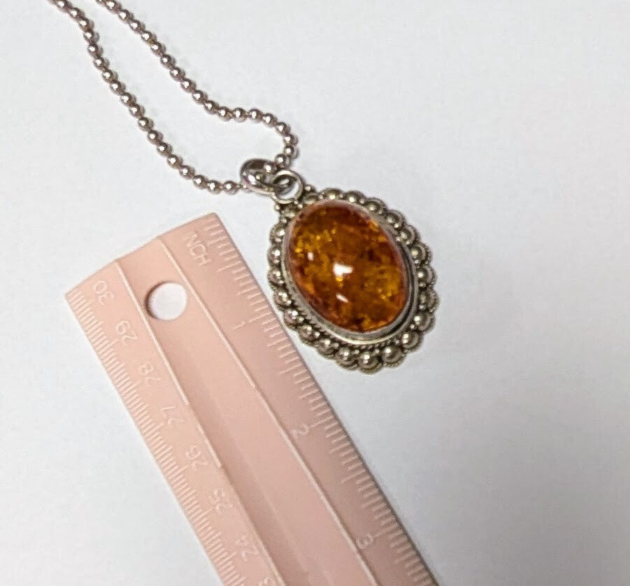 Genuine Natural AMBER Stone PENDANT with Sterling Silver 925 With Chain