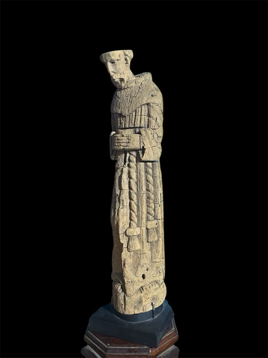 Rare Spanish Colonial Santos Monk Statue Carved Wood Franciscan 16th C