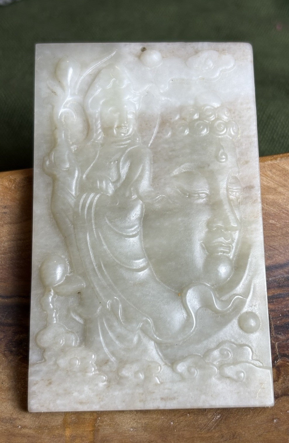 Antique Old Chinese Natural Jade Carved Double Sided Guan Yin 76 grams