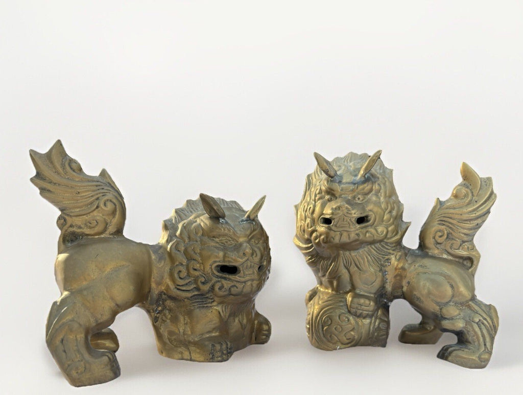 Vintage Brass FOO DOGS: Pair of Brass Foo Dog. 5”x 5”