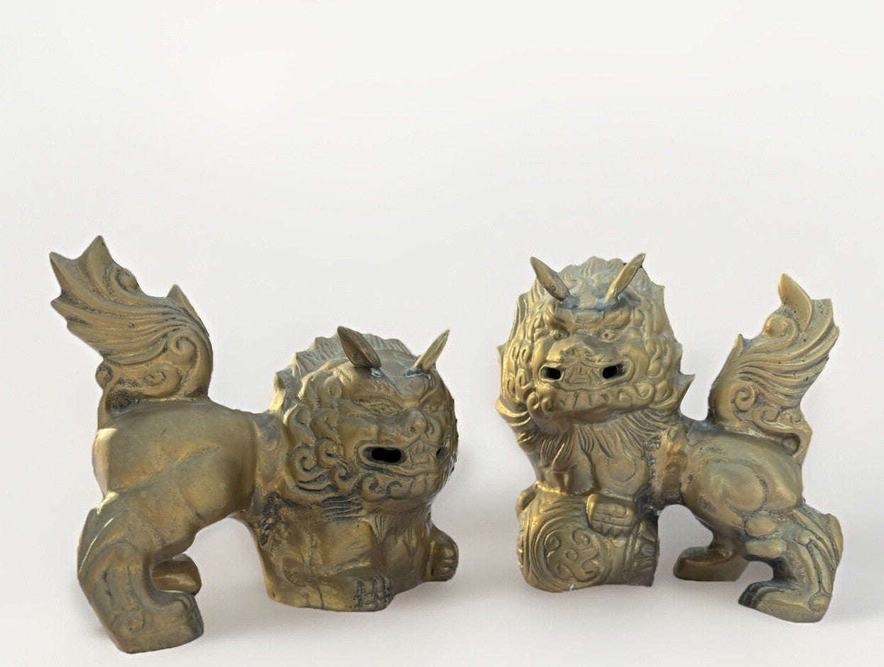 Vintage Brass FOO DOGS: Pair of Brass Foo Dog. 5”x 5”