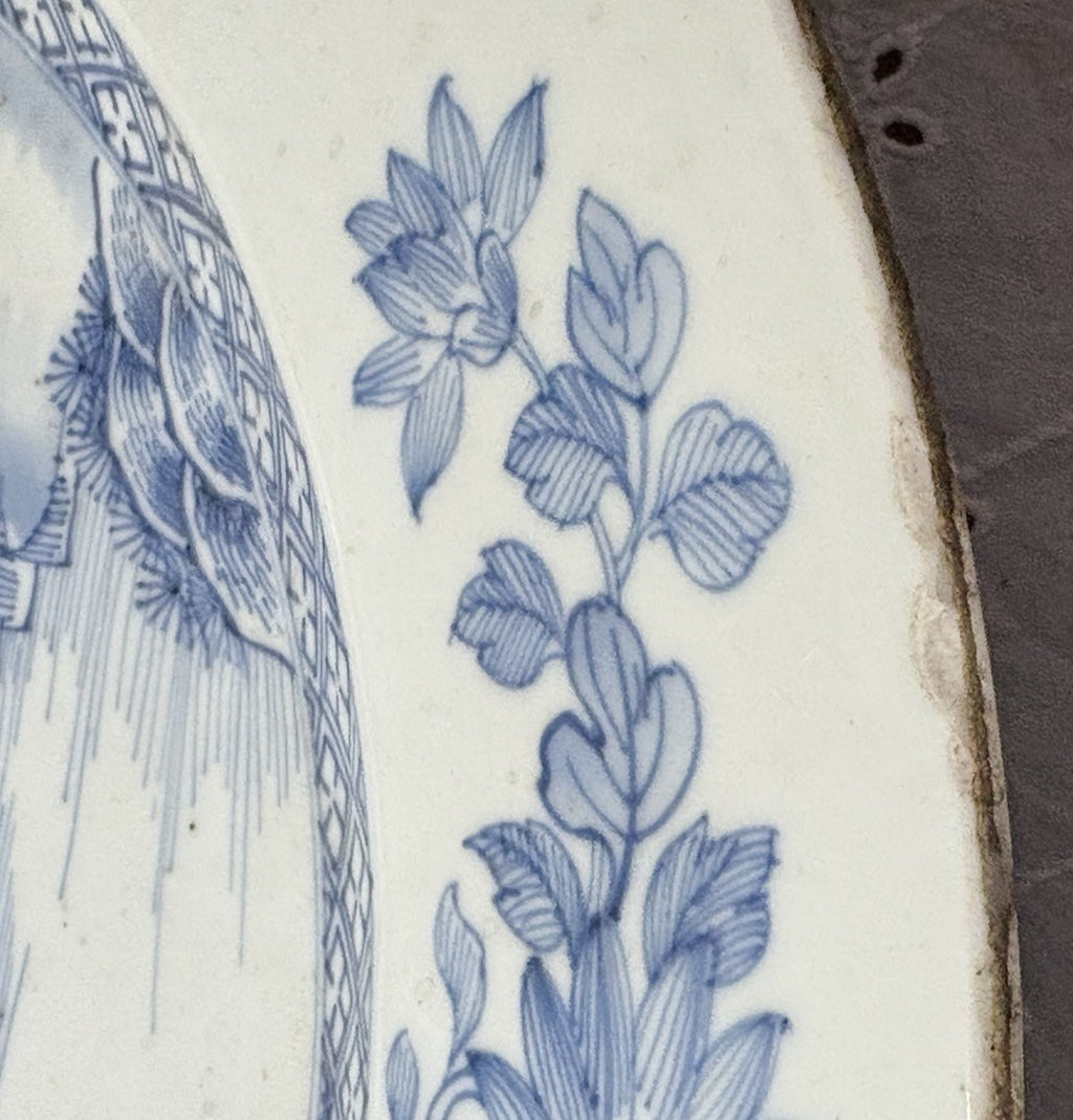 Antique Chinese Blue & White Landscape Charger 19th C. Qing 15” Hand Painted