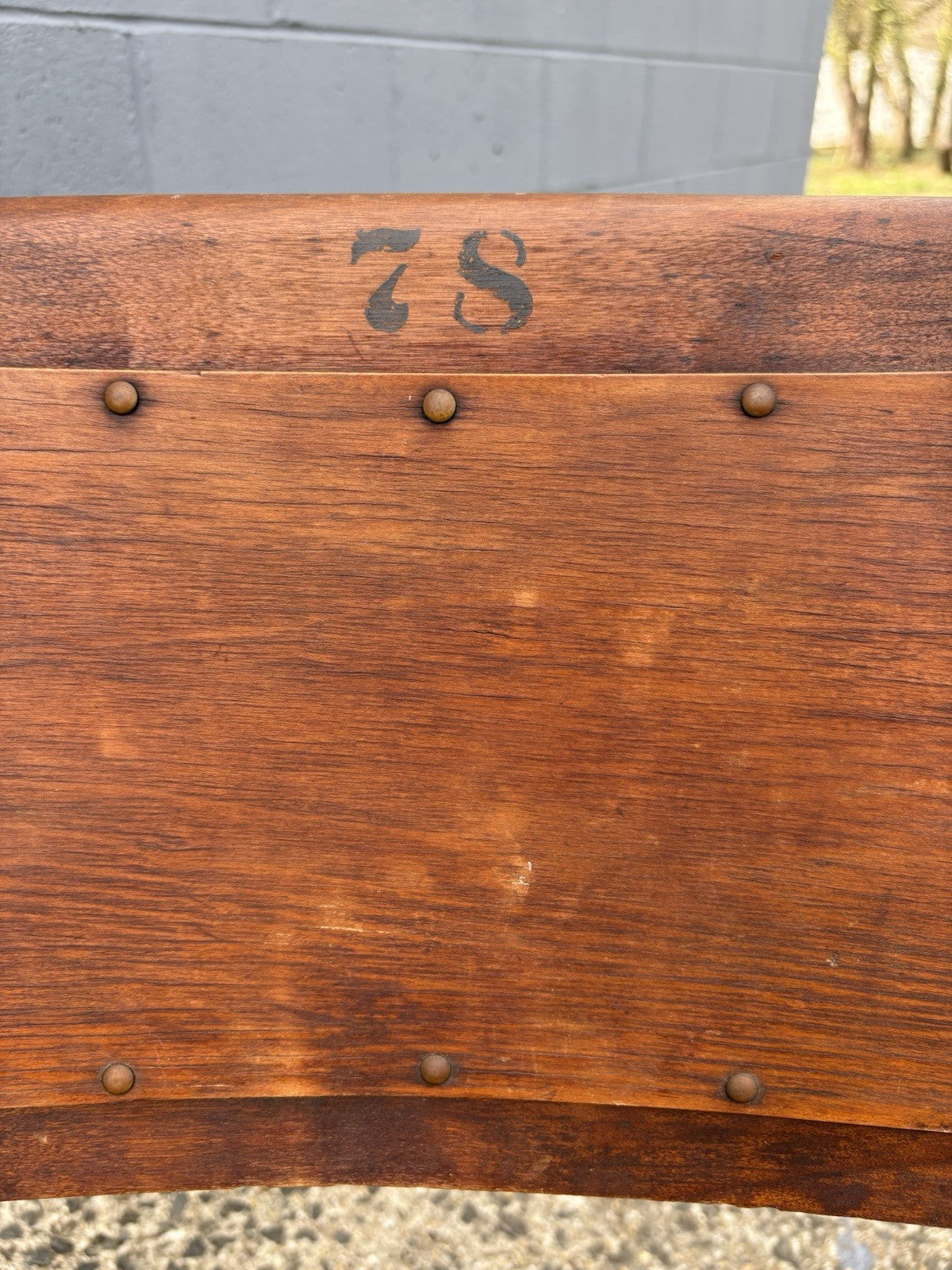 Antique Wooden Folding Chair w/ Leather Seat – Primitive Industrial Stenciled 78