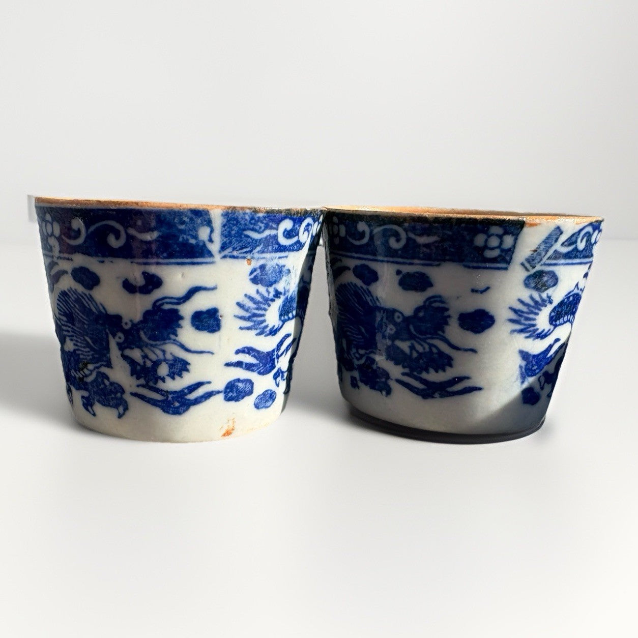 A Pair Chinese Blue&White Porcelain Hand Painted Dragon Pattern Cups 2351