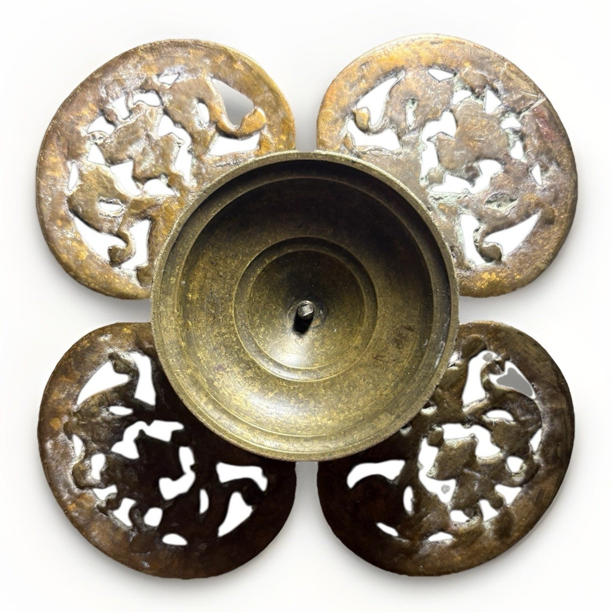 Antique Chinese Brass Censer Qing Dynasty Incense Burner Pierced Lid 19th C
