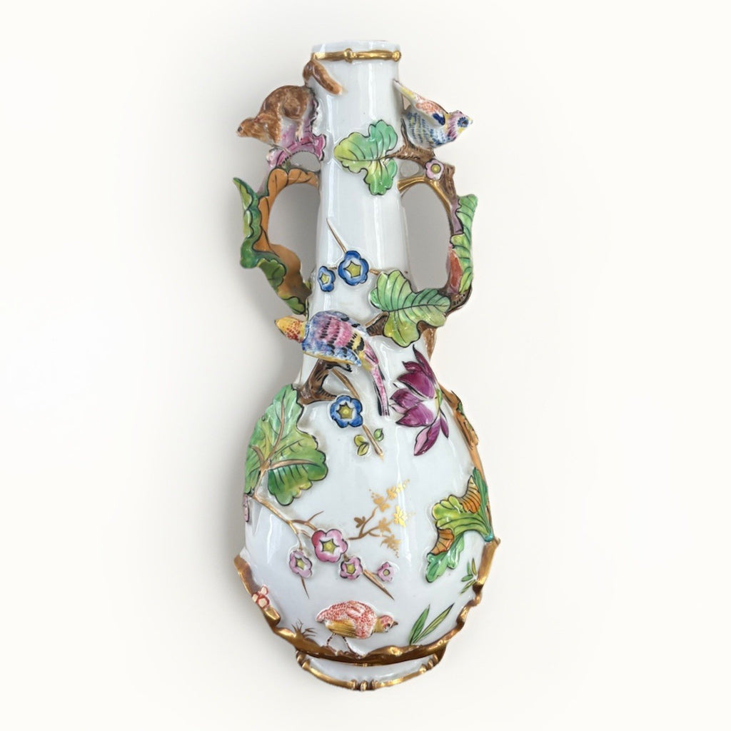 Antique Continental Porcelain Vase Figural Birds Squirrels Gilt