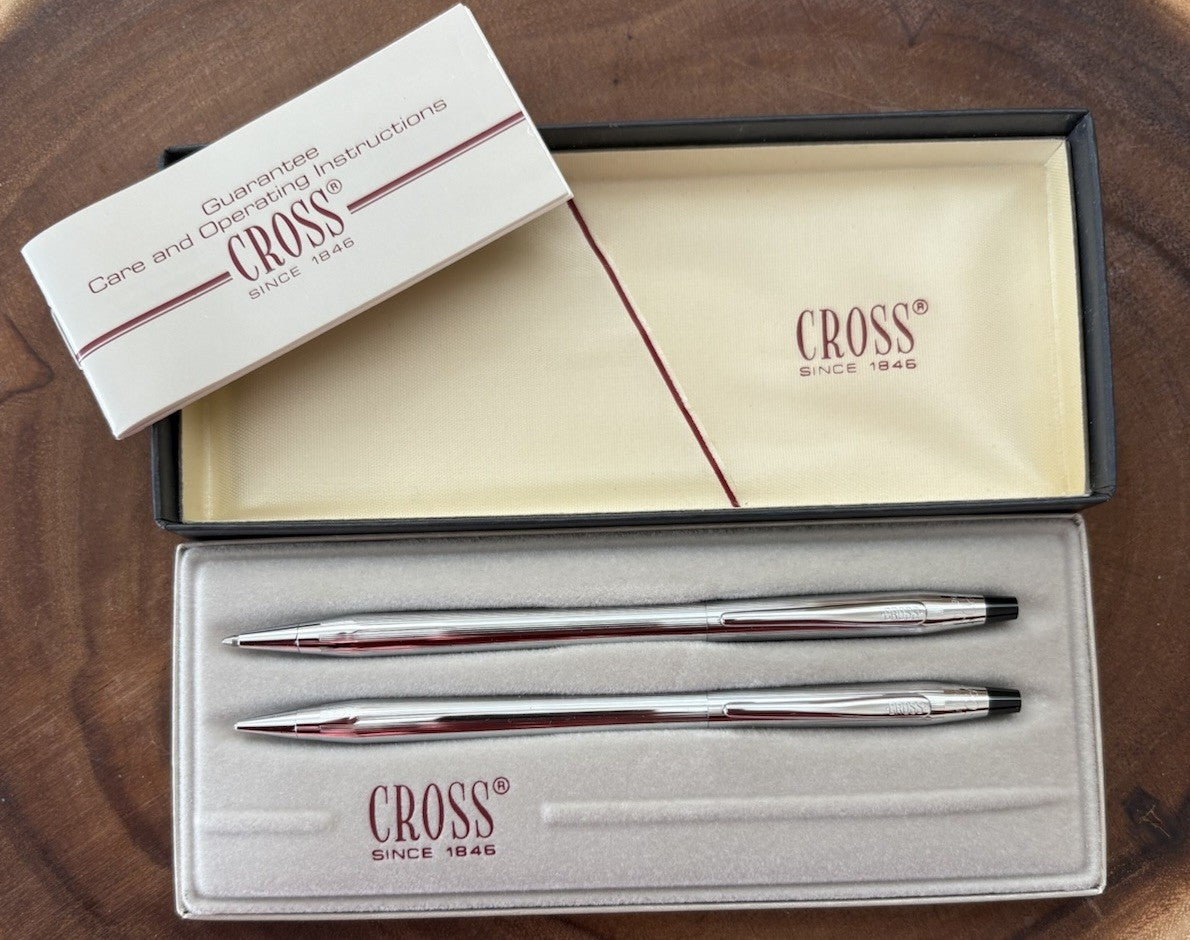 Cross Classic Century Chrome Ballpoint Pen & Pencil Set Boxed
