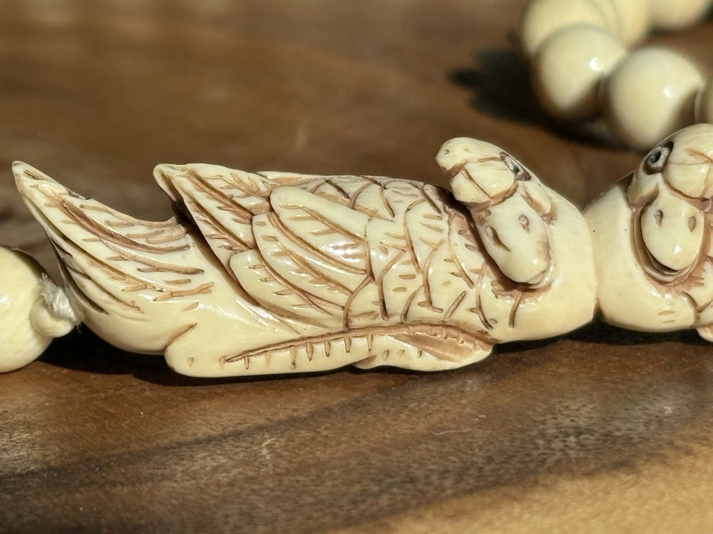 Antique Japanese Carved Bird Necklace Beads Meiji Period