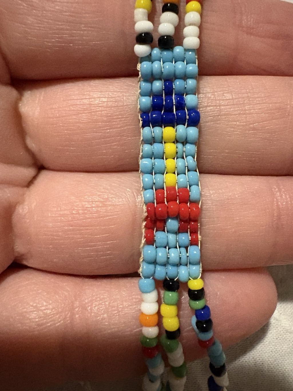 Vintage Glass Seed Bead Necklace with Loom-Woven Figure Pendant