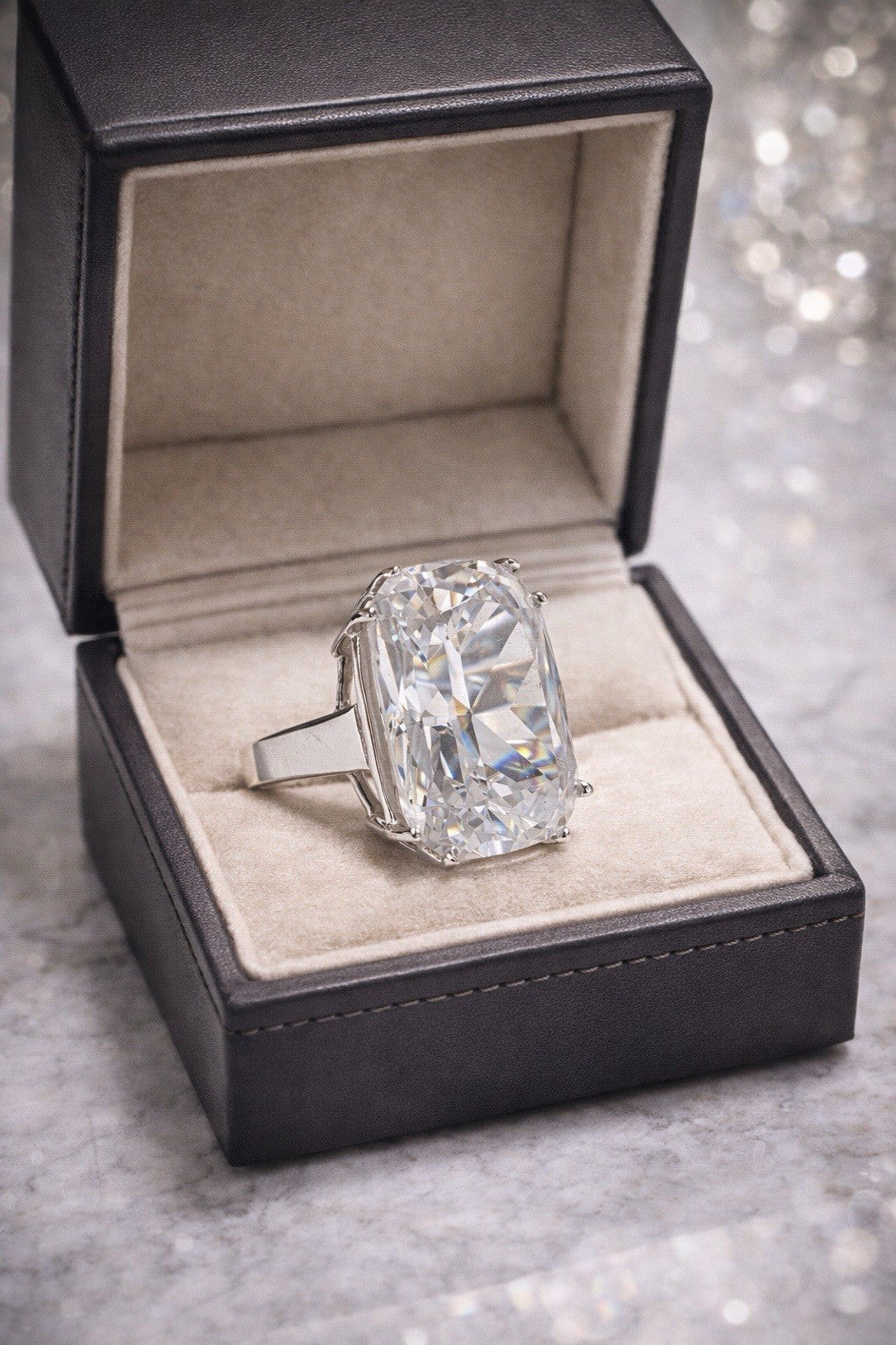 Chunky Emerald Cut Quartz Sterling Silver Vintage RingSize 5