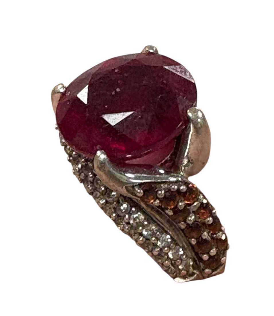 925 Vintage Oval Ruby Statement Ring with Pavé Stone Accents