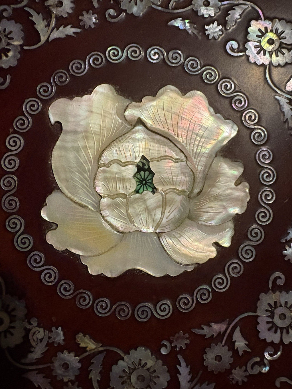 Vintage Chinese Lacquer Mother of Pearl Inlay Wedding Candy Box 11.5”