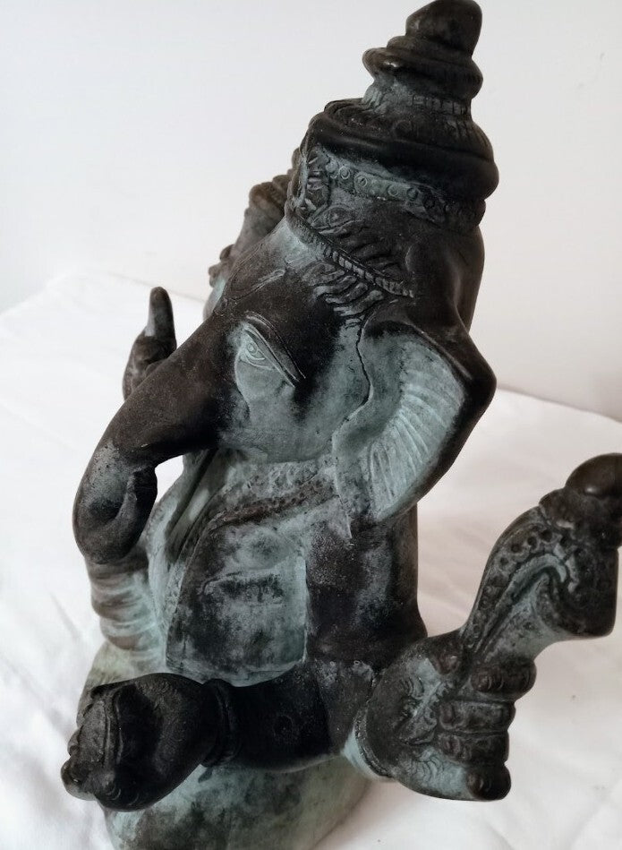 Antique Bronze Ganesha Statue Hindu God Ganesh Figurine Spiritual 10"