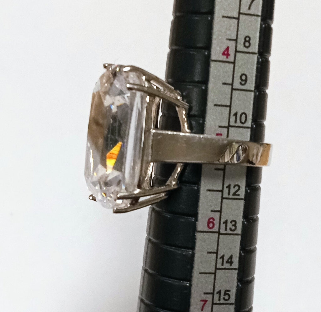 Chunky Emerald Cut Quartz Sterling Silver Vintage RingSize 5