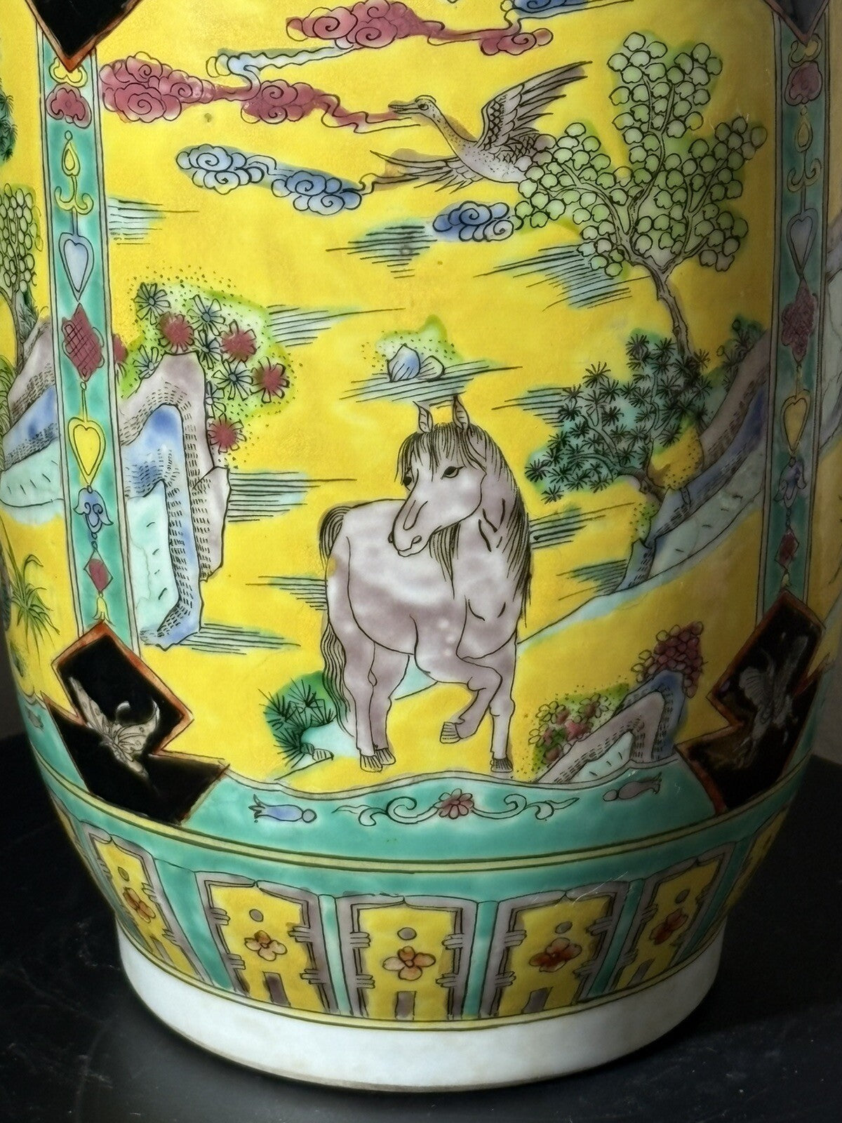 16.8" Kangxi Marked Chinese Famille rose Porcelain Animal horse Vase Bottle
