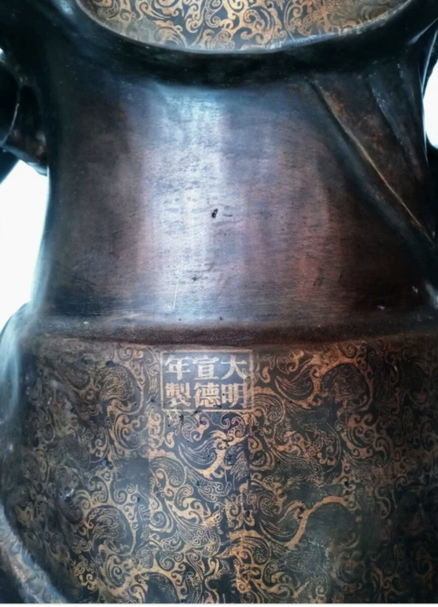 Monumental 5ft Chinese Bronze Guanyin Statue, Ming Xuande Mark, Gilded Robes 19c