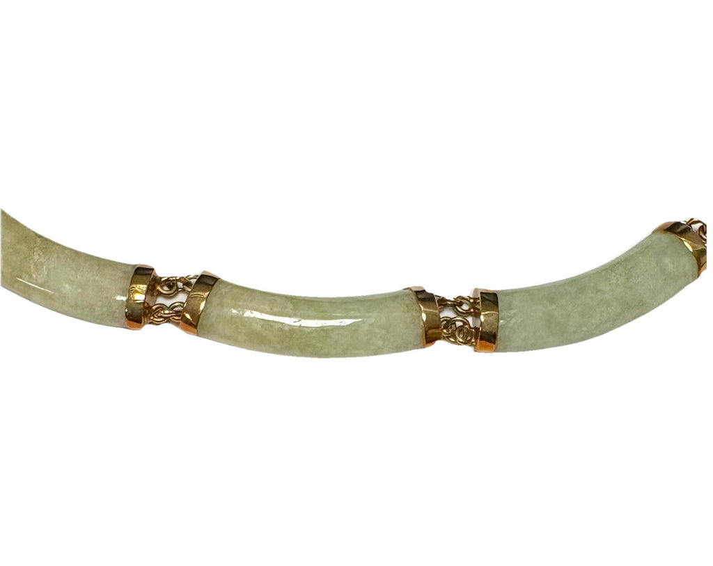14K Gold & Celadon Jade Necklace – Vintage 17” Oriental Filigree Elegance