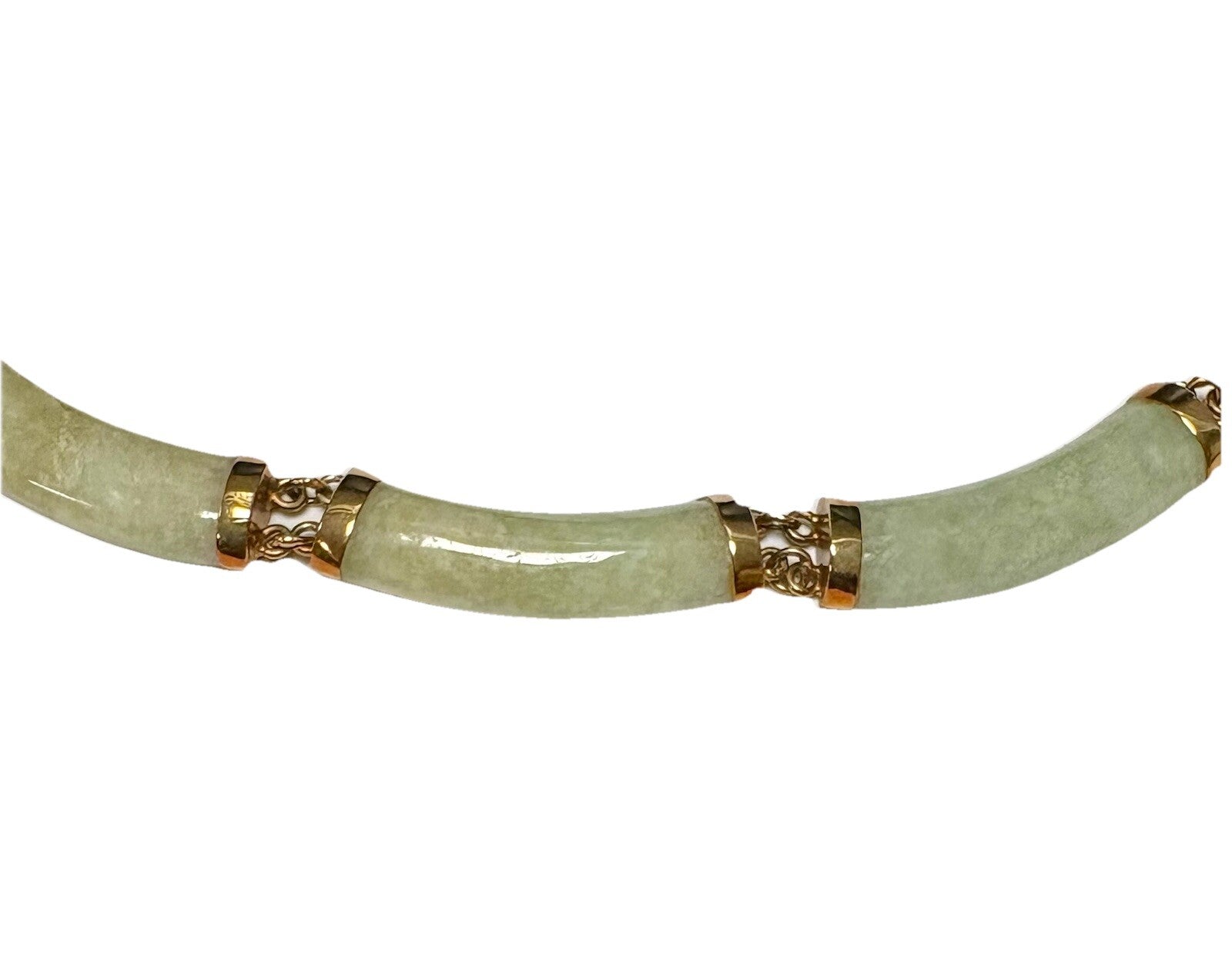 14K Gold & Celadon Jade Necklace – Vintage 17” Oriental Filigree Elegance