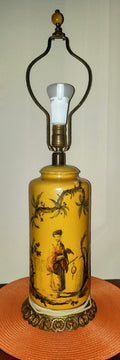Vintage Mid-Century Chinese Paul Hanson Porcelain Brass Lamp