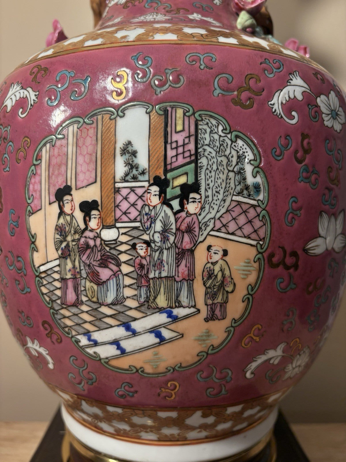 Monumental Chinese Famille Rose Porcelain Vase Lamp 36” – Applied Florals