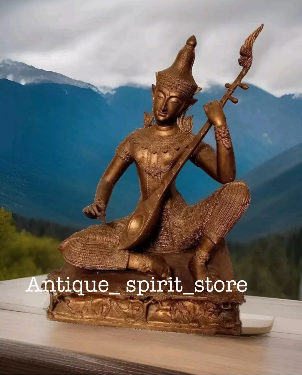 Bronze Asian Tibet￼ Gilt Statue of a Prince Playing Music Antique