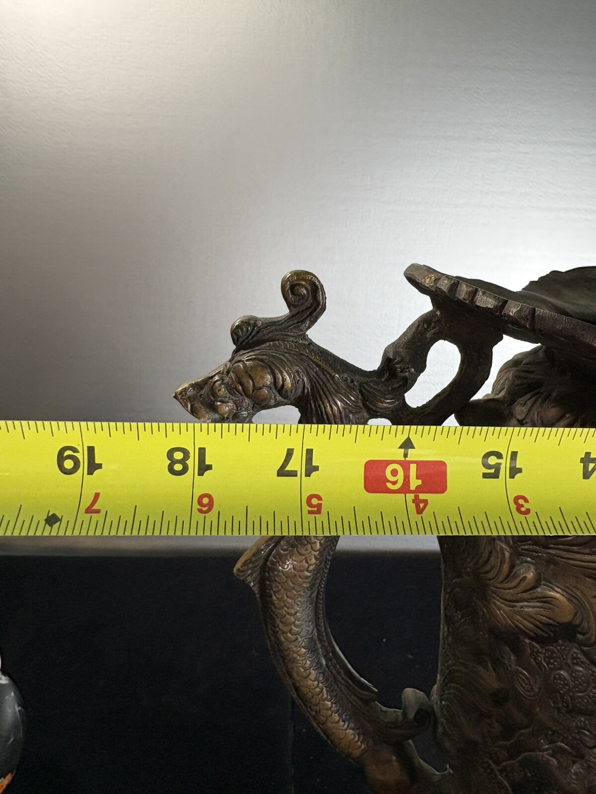 18” Rare Antique Bronze Urn Dragon Handles Mythological Relief 19th Century Art