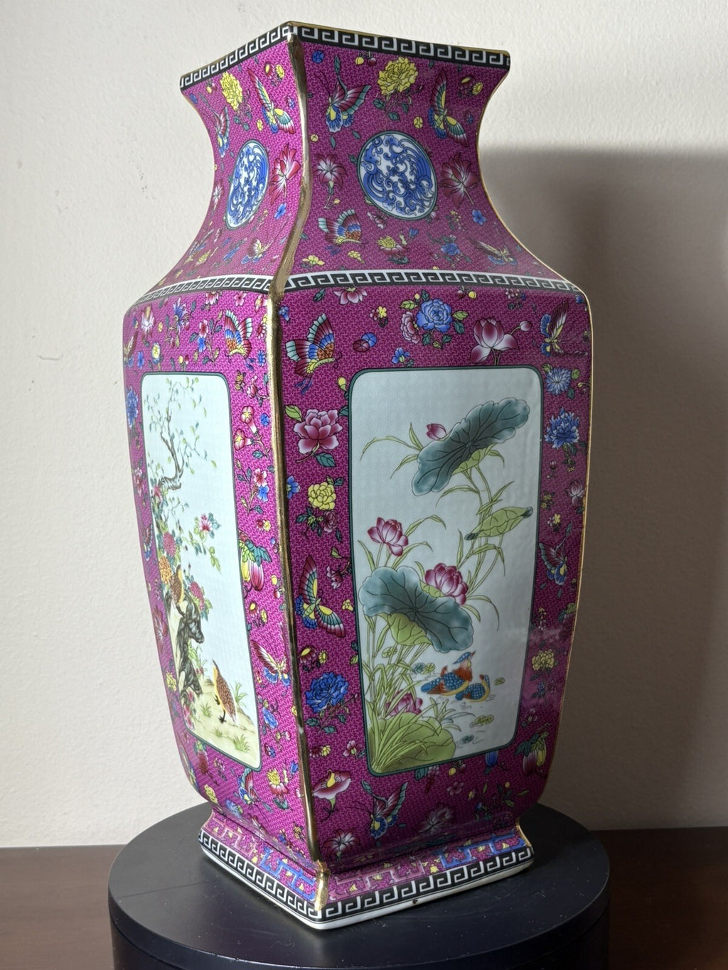 Chinese Style Porcelain Vase Cloisonné Pattern Pink Floral Bird 18”