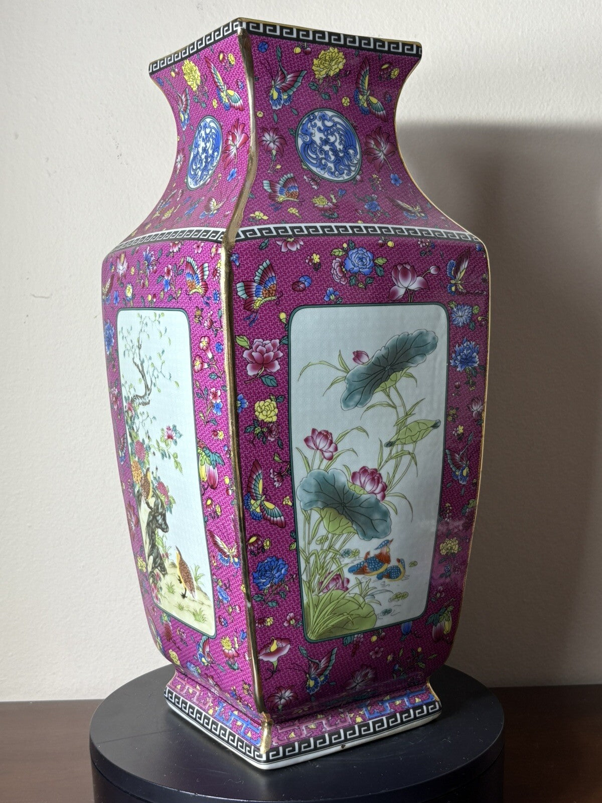 Chinese Style Porcelain Vase Cloisonné Pattern Pink Floral Bird 18”