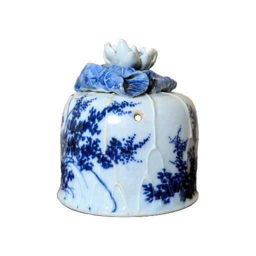 Rare 19thC Victorian Blue White Porcelain Pitcher Floral Relief Teapot Antique