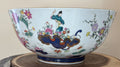 Chinese Famille Rose Porcelain Figural Floral Bowl, Late Qing, 12” Tobacco Leaf