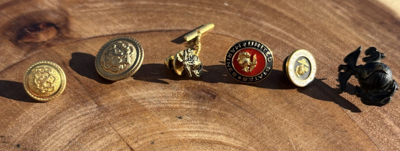 Vintage U.S. Marine Corps Pins & Military Buttons Lot – Enamel, Brass, Insignia