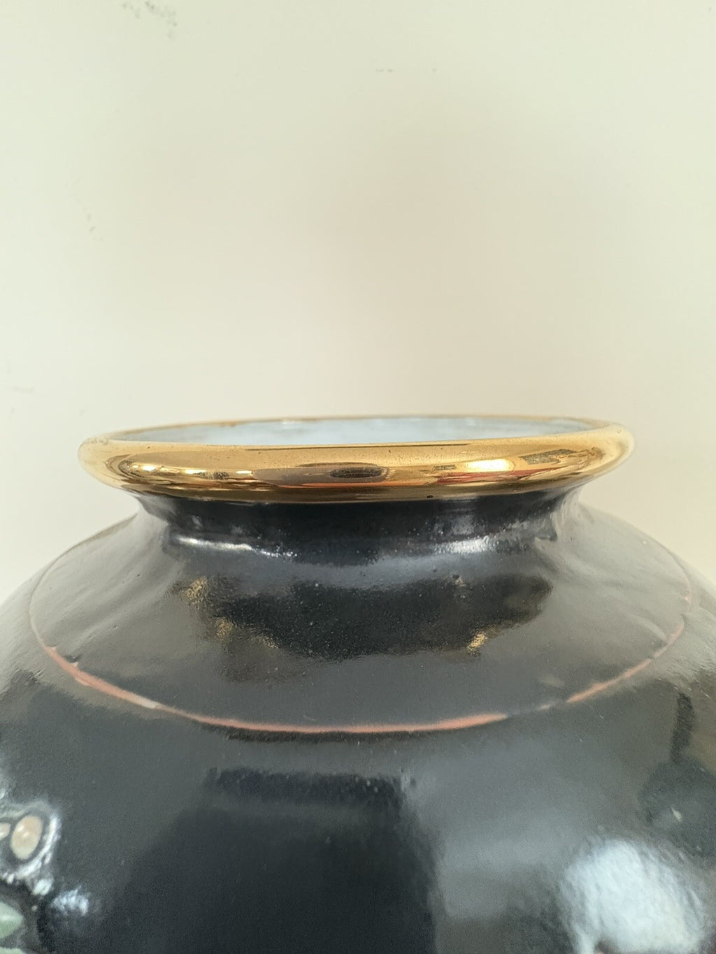 Vintage Mid Century large Asian Style Vase Enamel Porcelain Beautiful 14”