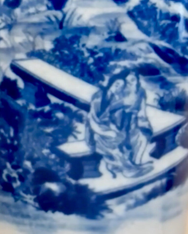 Qianlong Dynasty Mark Blue and White  Vase with Samurai fighting Hand,Paint,