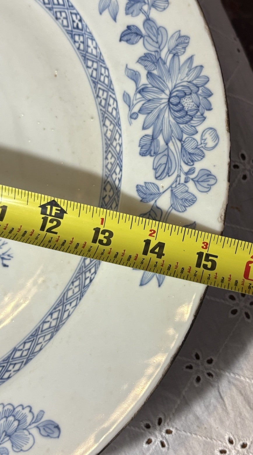Antique Chinese Blue & White Landscape Charger 19th C. Qing 15” Hand Painted