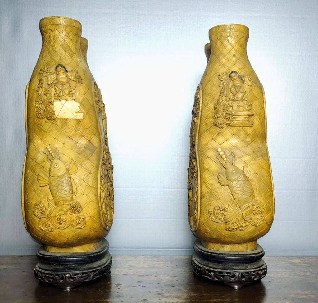 Antique,Unique,Heavy,oriental, Pair Vases 19"Tall And 12"Wide