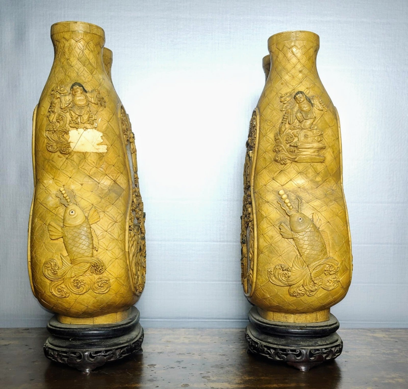 Antique,Unique,Heavy,oriental, Pair Vases 19"Tall And 12"Wide