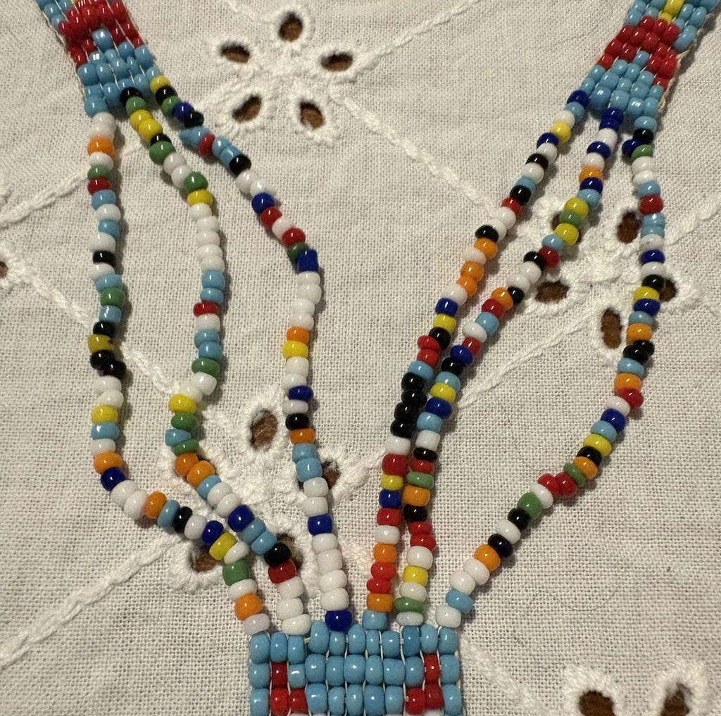 Vintage Glass Seed Bead Necklace with Loom-Woven Figure Pendant