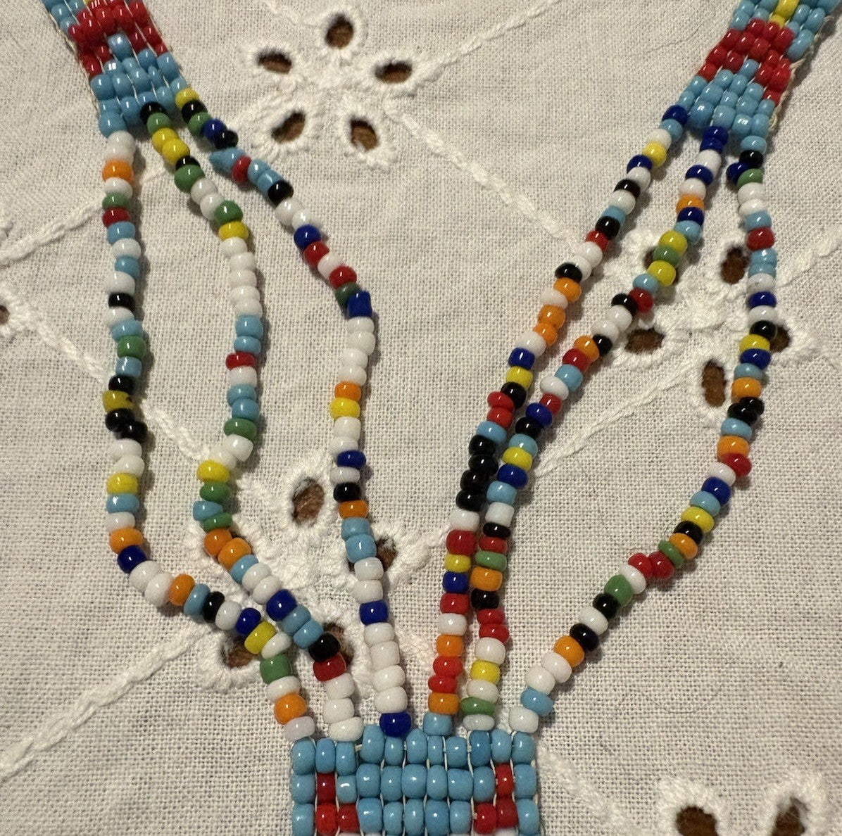 Vintage Glass Seed Bead Necklace with Loom-Woven Figure Pendant