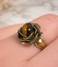 Sterling Silver Tiger’s Eye Rose Ring – Floral Statement Ring Size 6.5