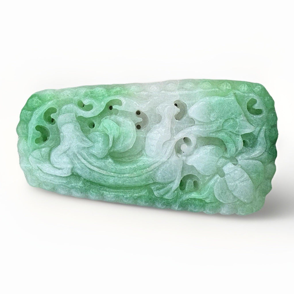 Antique Chinese Natural Jade Openwork Lotus Plaque Carving 143g Estate