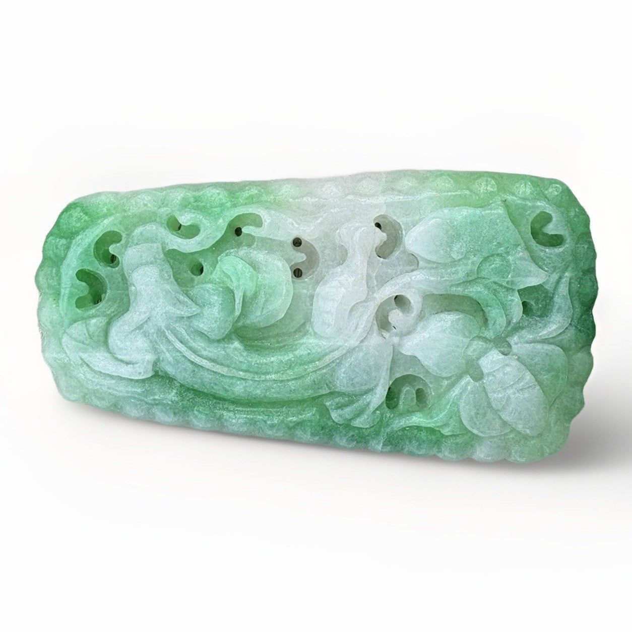 Antique Chinese Natural Jade Openwork Lotus Plaque Carving 143g Estate