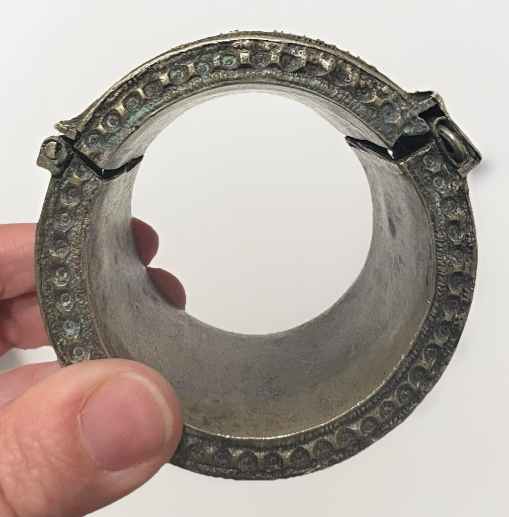 19th C Antique Ottoman / Berber Silver Hinged Tribal Cuff Bracelet