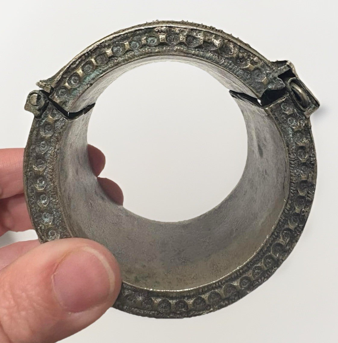 19th C Antique Ottoman / Berber Silver Hinged Tribal Cuff Bracelet