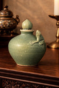 Vintage Asian Celadon Frog Vase | Hand-Glazed Stoneware Miniature Old Estate 4”